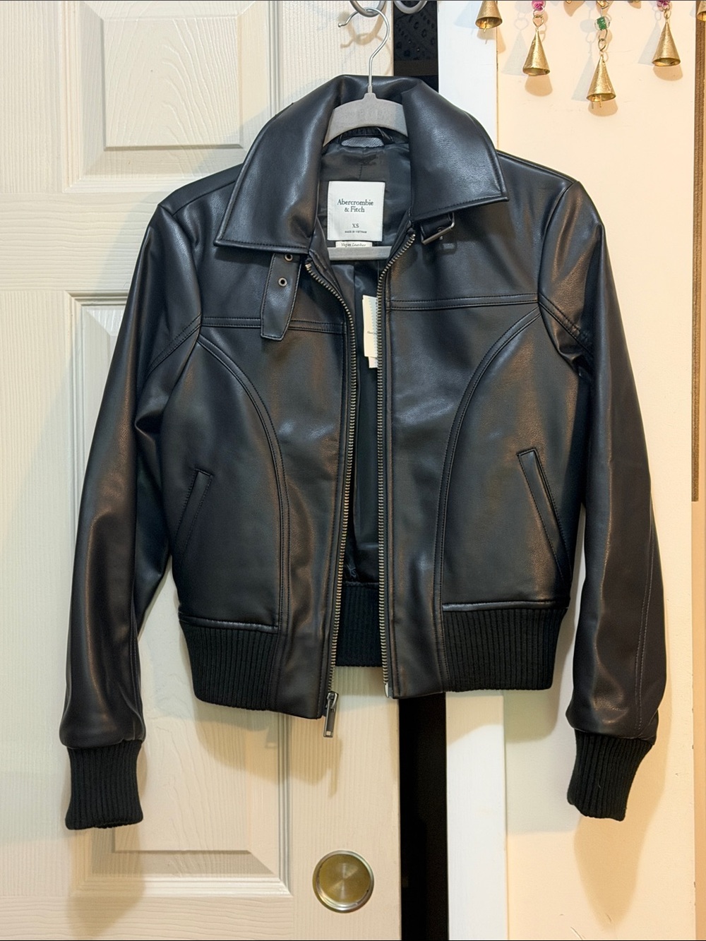 Abercrombie & Fitch Black Faux Leather Bomber Jacket